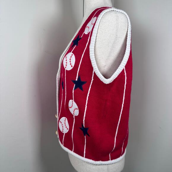 VTG BaseBall Stars Knitted Sweater Vest Small Cotton PBJ Sport Fun Red White Y2K - Picture 4 of 9